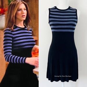 FLAWED GEM Rare Vintage 90s Jersey Knit Striped Dress Alt. ASO Rachel in Friends